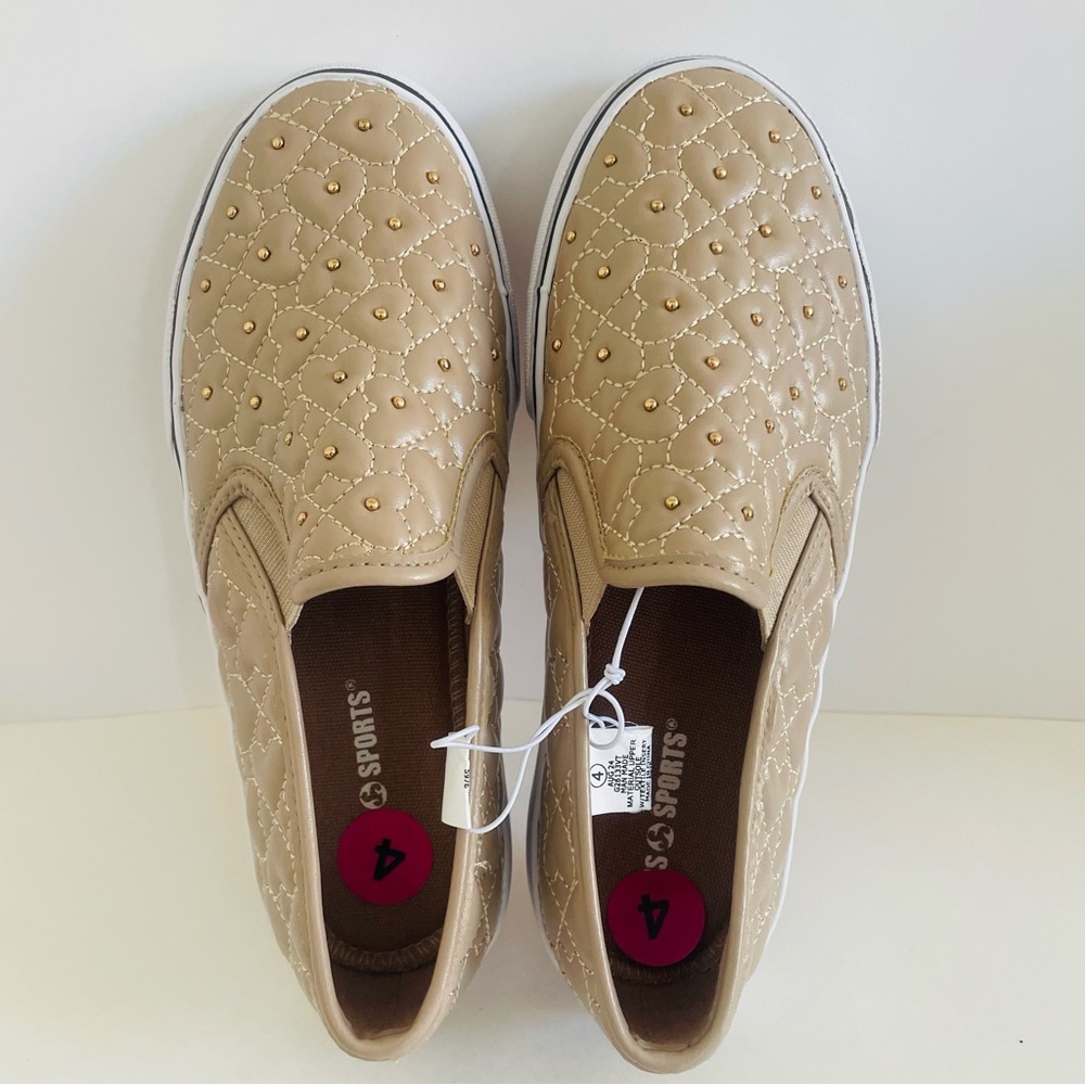 Tan Quilted Slip-On Sneakers for girls Size4.